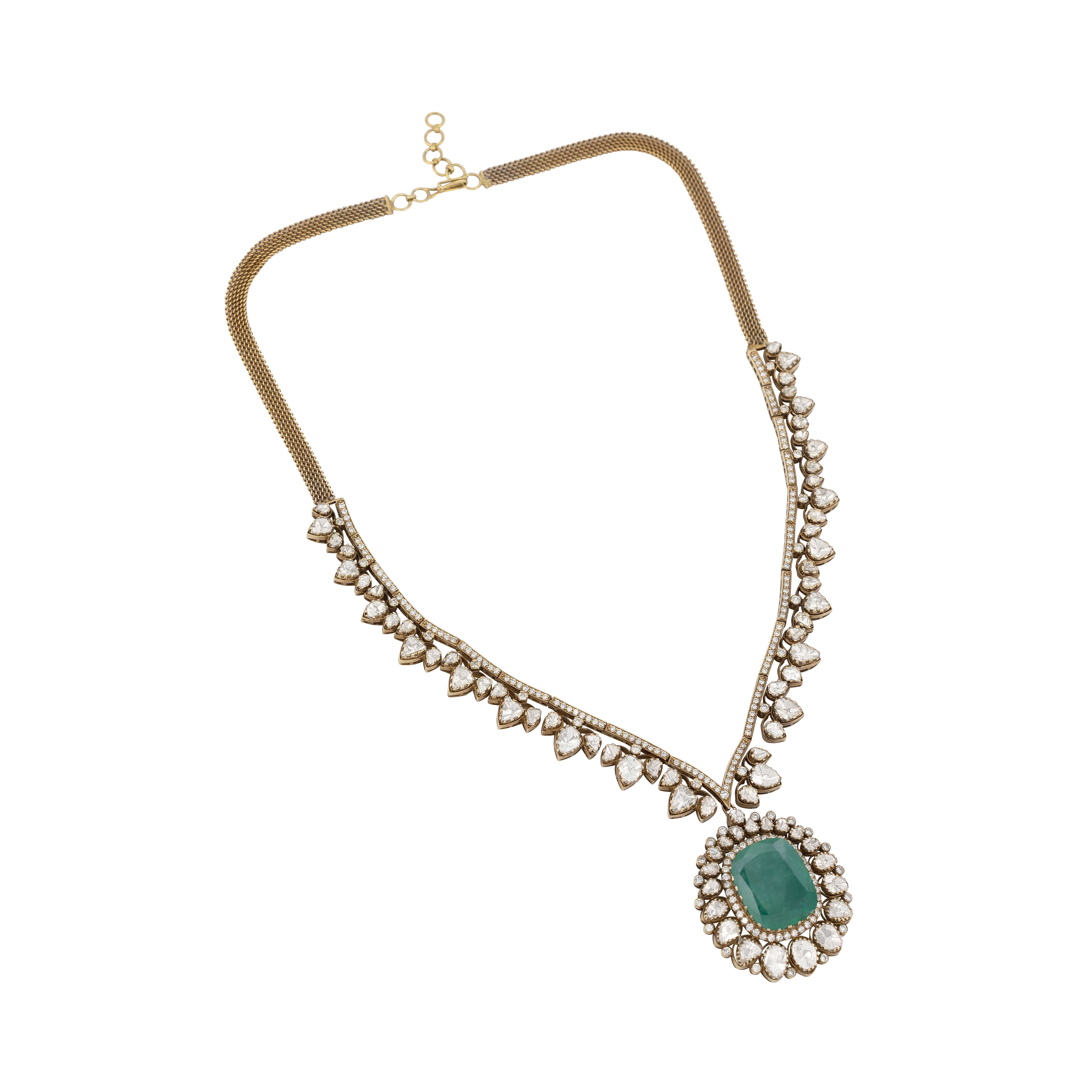 Emerald Pendant Necklace and Earring Set with Diamond Highlights